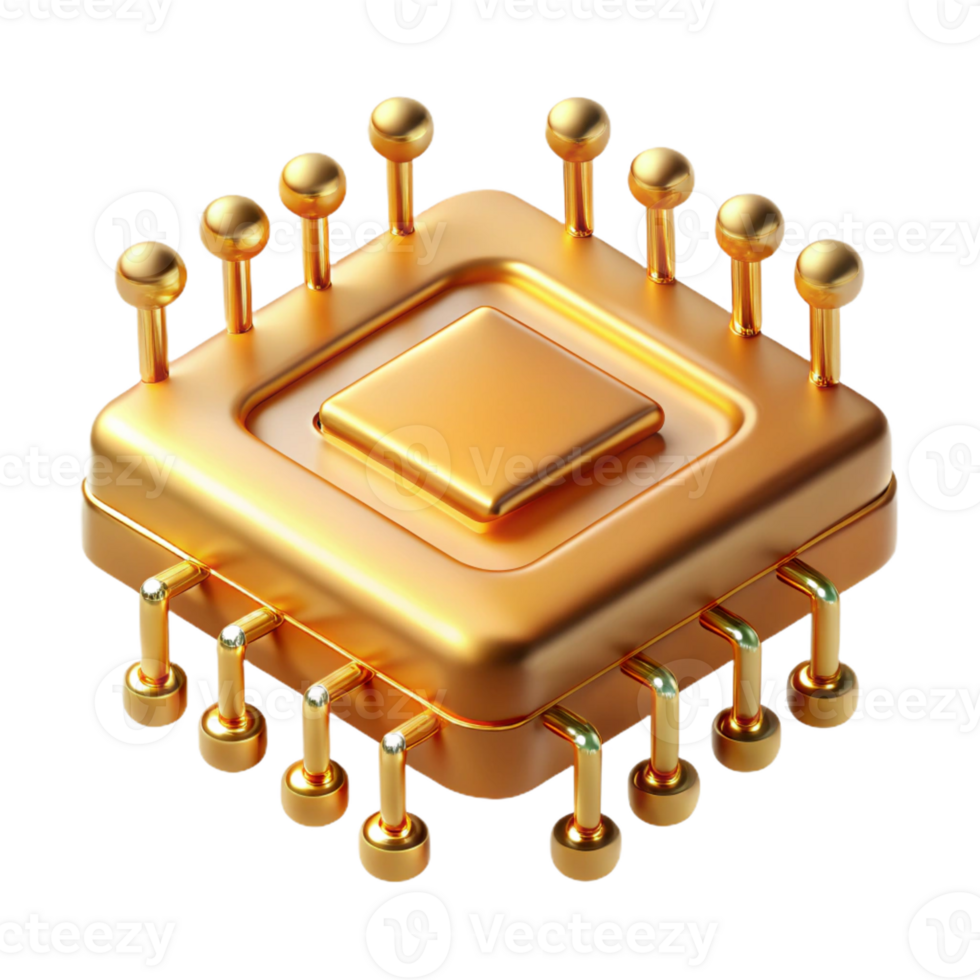 vibrant abstract A Single Microchip Its Golden Connectors high quality png