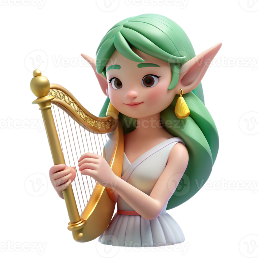 serene abstract A Delicate Elf Princess Playing a Harp professional png