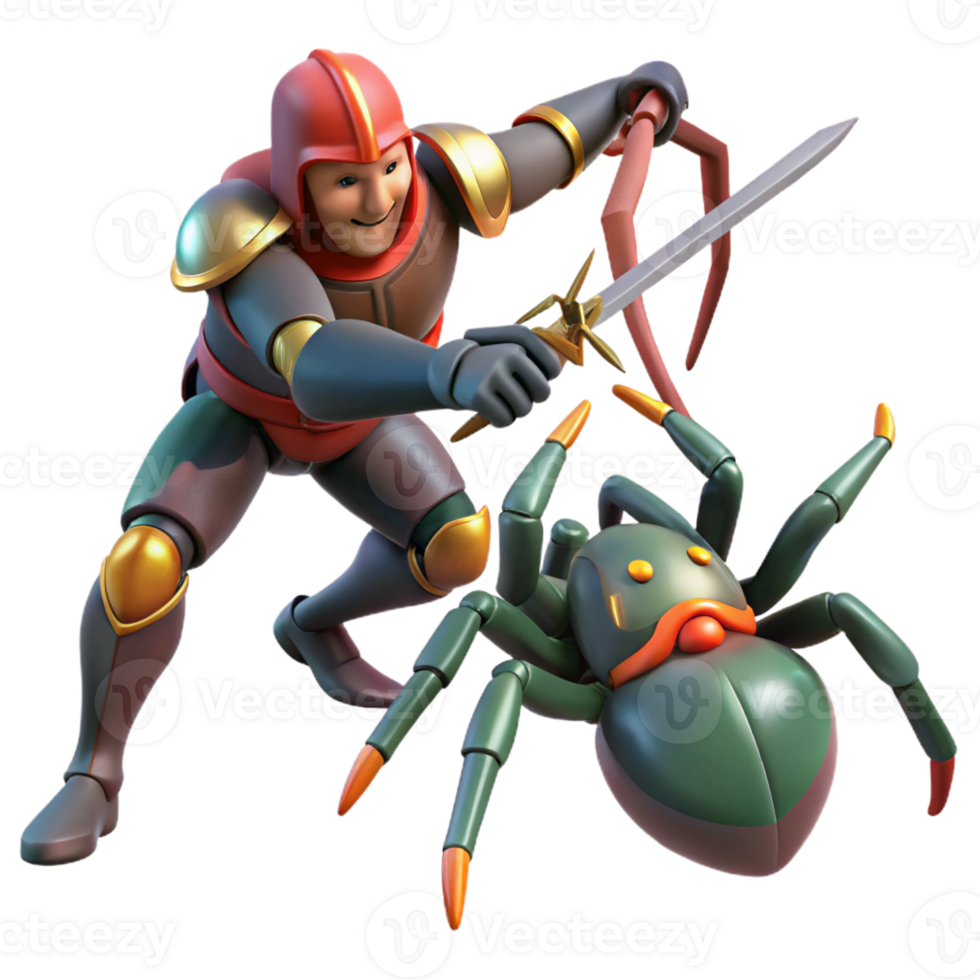extraordinary traditional A Heroic Knight Battling a Giant Spider 4K png