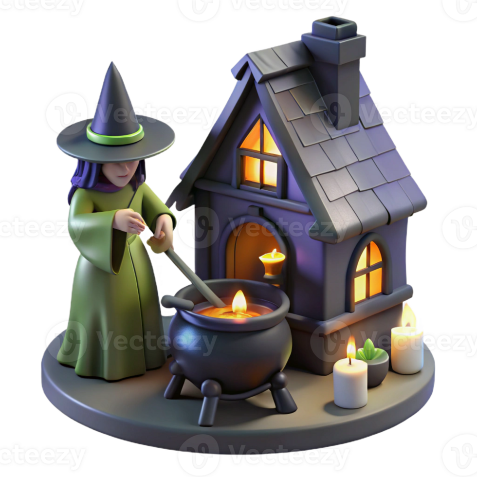 impressive modern A Mysterious Witch Brewing a Potion in A authentic png