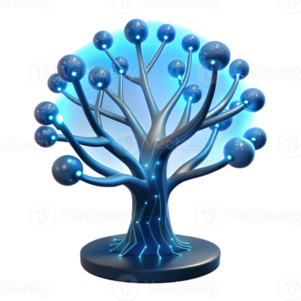 vibrant artistic A Bioluminescent Tree with Data Flowing detailed png