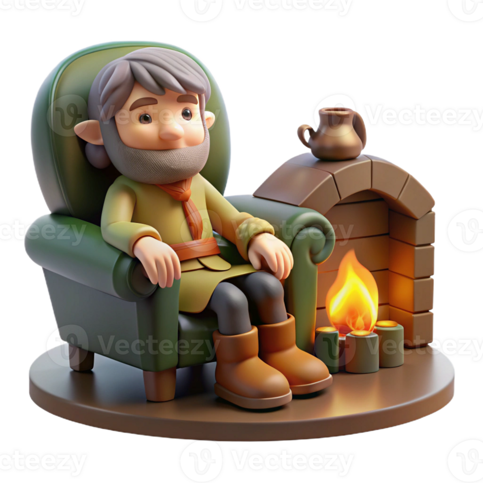 dramatic contemporary A Whimsical Hobbit Relaxing in a Cozy Arm premium png