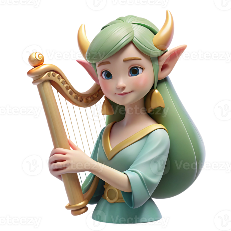 dramatic artistic A Delicate Elf Princess Playing a Harp high resolution png
