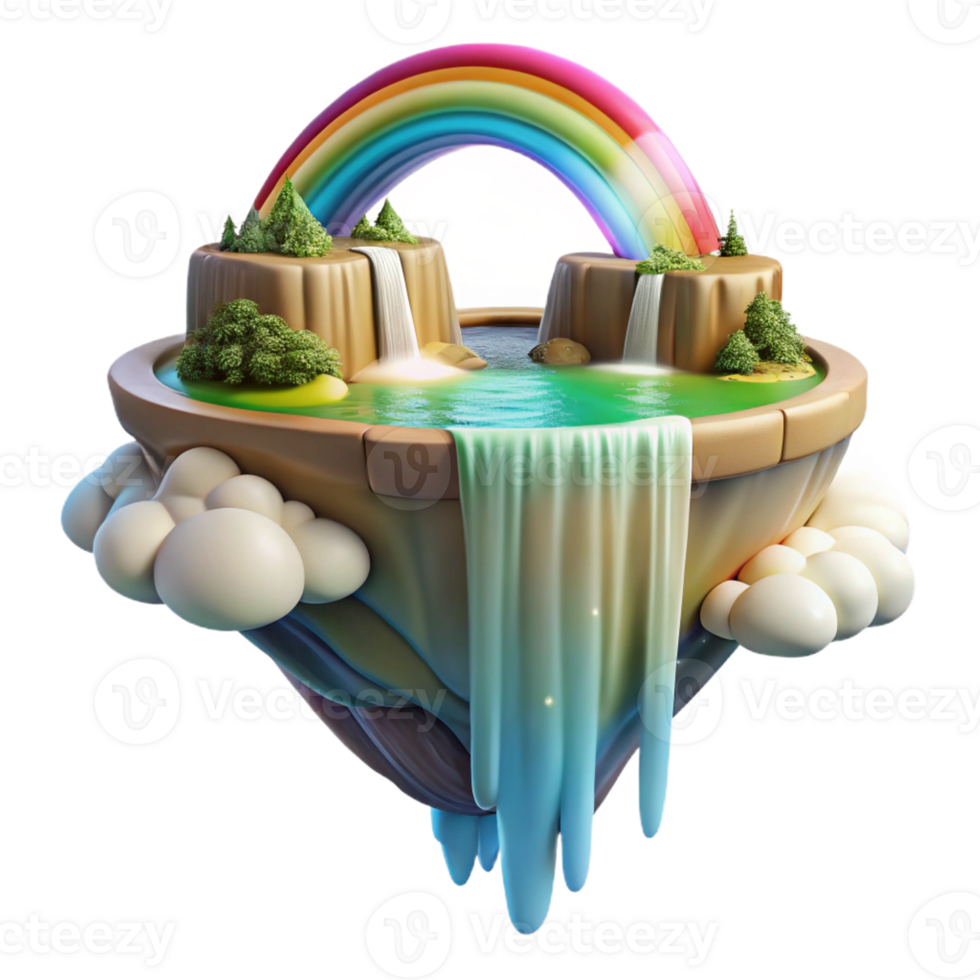 beautiful minimalist A Floating Island with Waterfalls Cascadi high resolution png