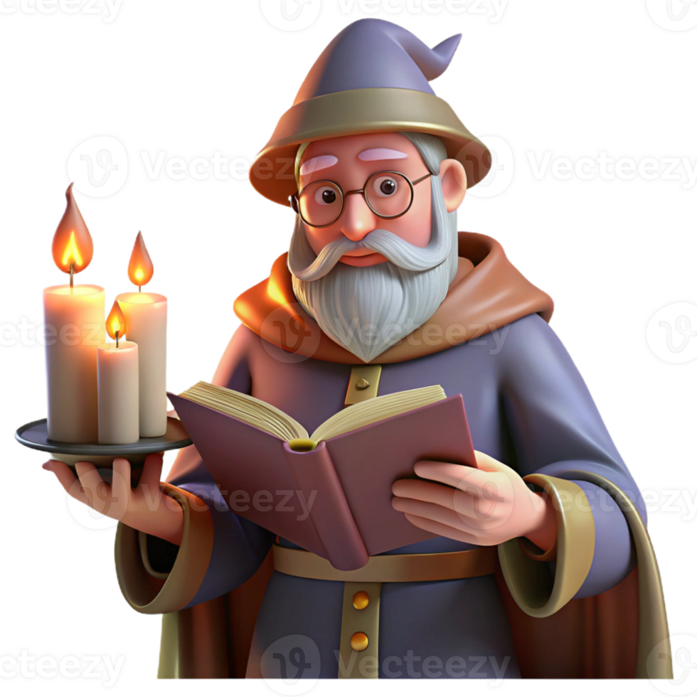 beautiful contemporary A Wise Old Wizard Reading a Spellbook in H genuine png