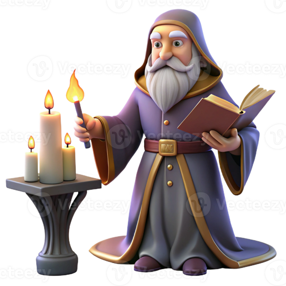 serene contemporary A Wise Old Wizard Casting a Spell in His original png