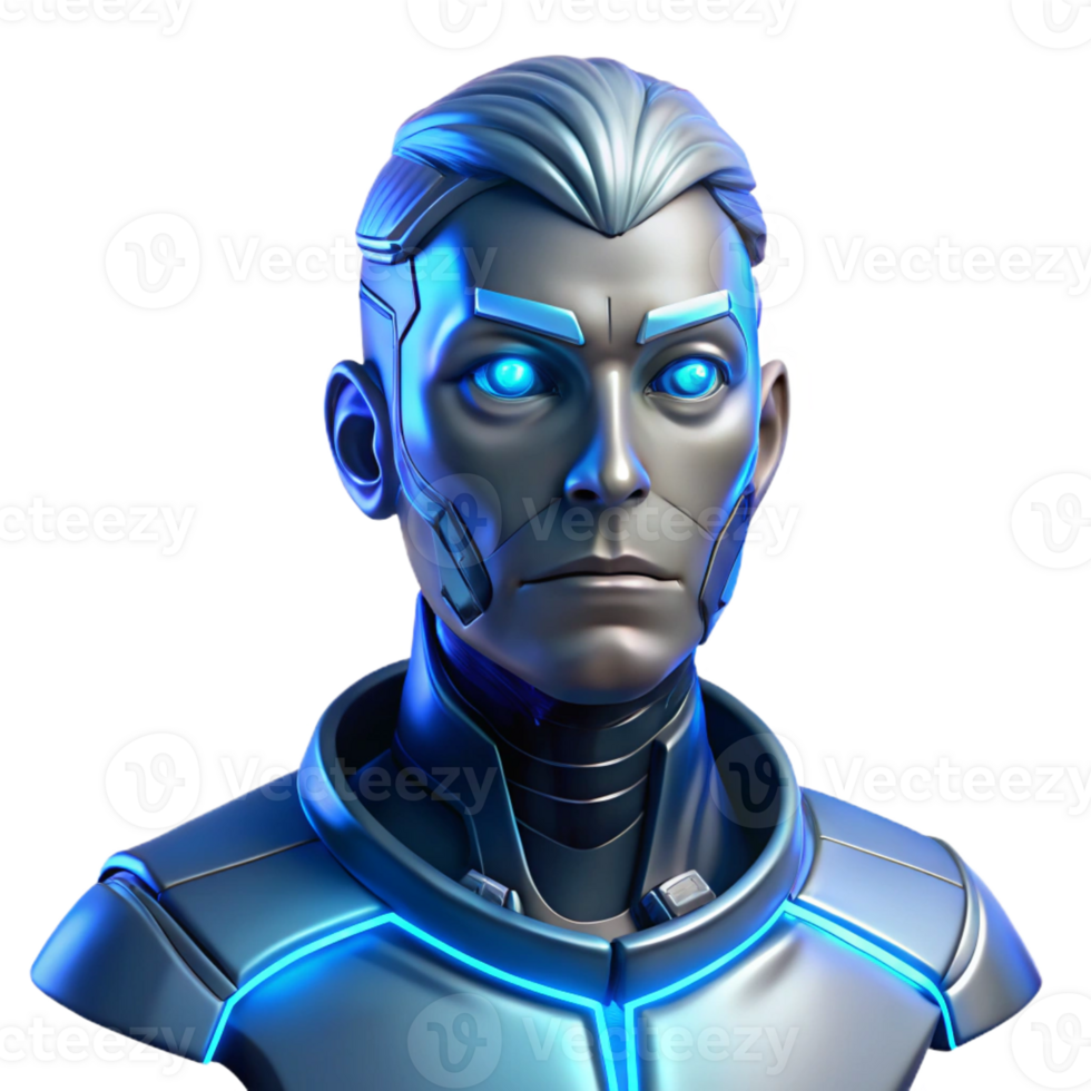 wonderful rustic Portrait of a Cyborg with Glowing Blue Cir original png