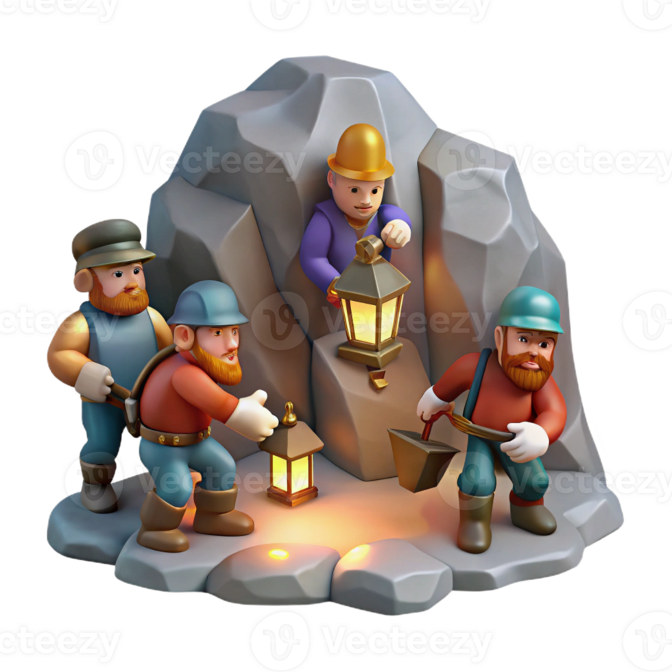 dramatic minimalist A Group of Dwarves Mining for Gems in A genuine png