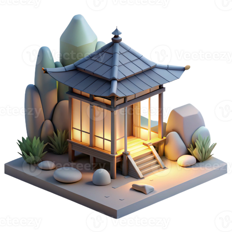 wonderful rustic Japanese Tea House Nestled in a Zen Garde authentic png