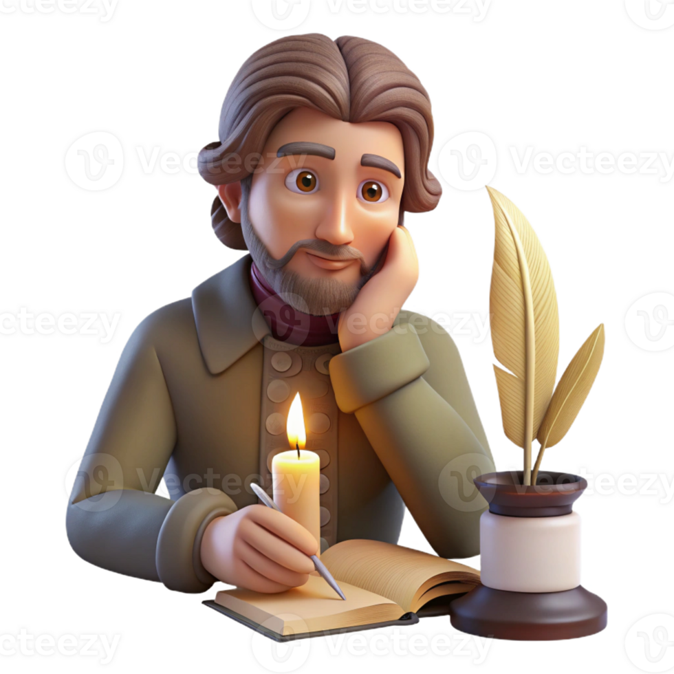 beautiful traditional Portrait of a Writer with a Quill and Par exclusive png
