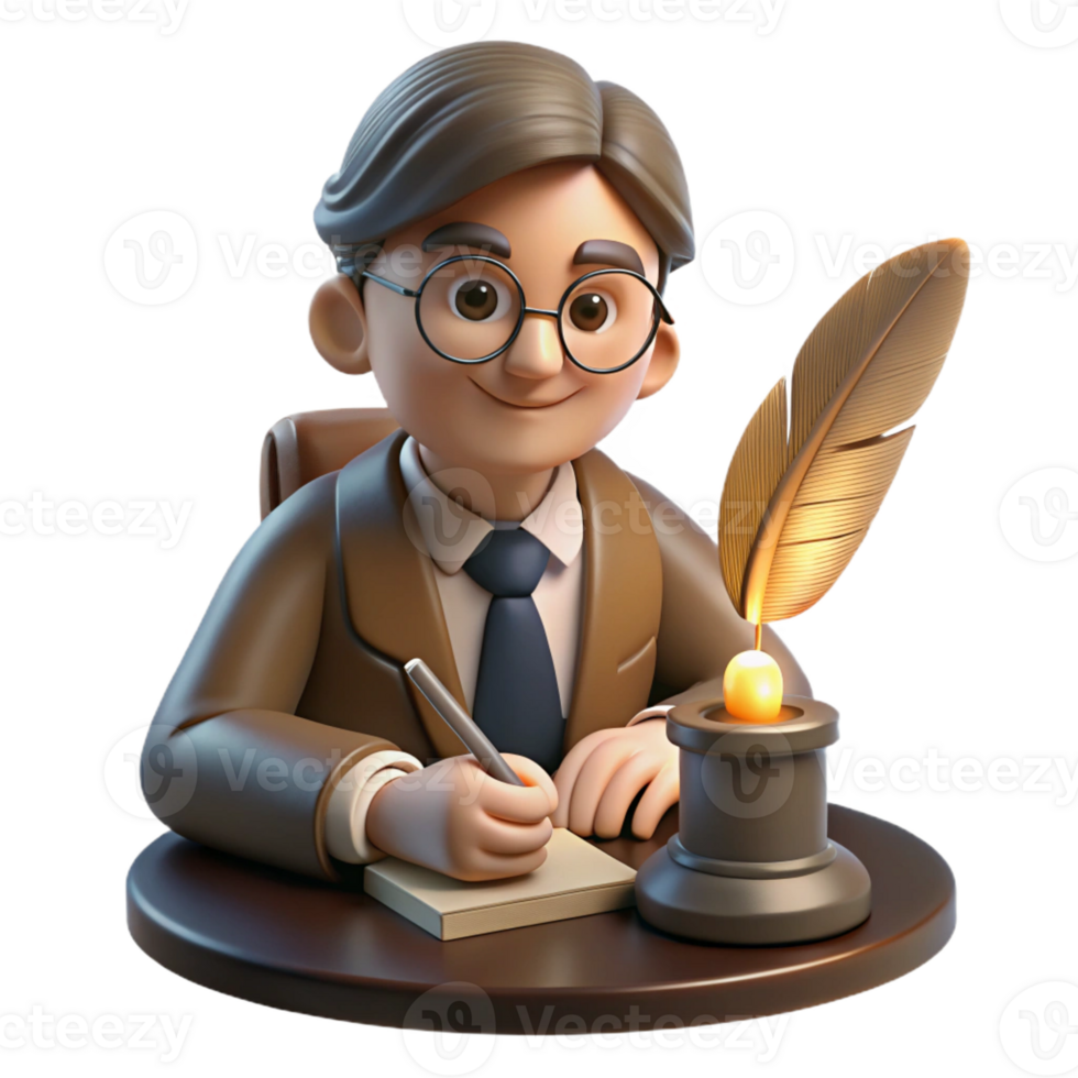 serene modern Portrait of a Pensive Writer with Glasses authentic png