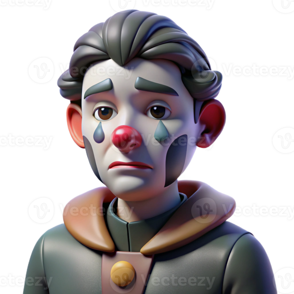 dramatic minimalist Portrait of a Melancholic Clown with Smudg png
