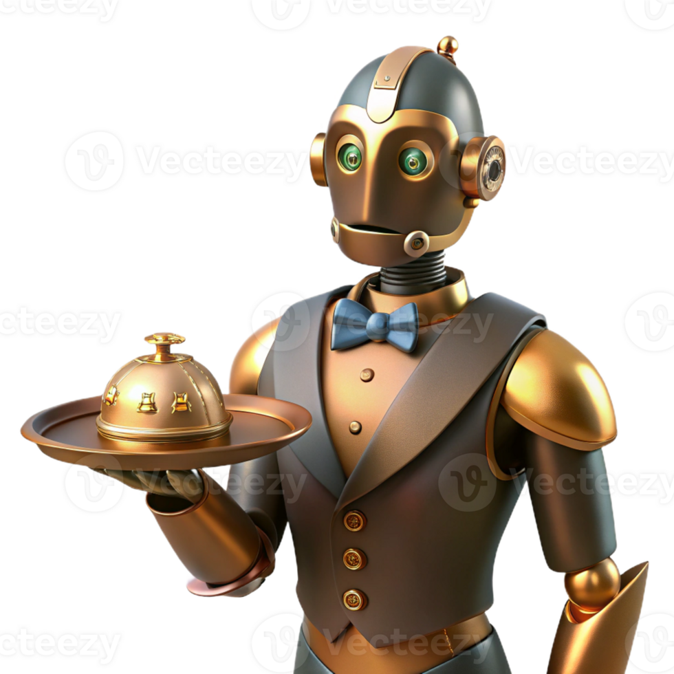 stunning artistic A Steampunk Robot Butler Holding a Tray I exclusive png