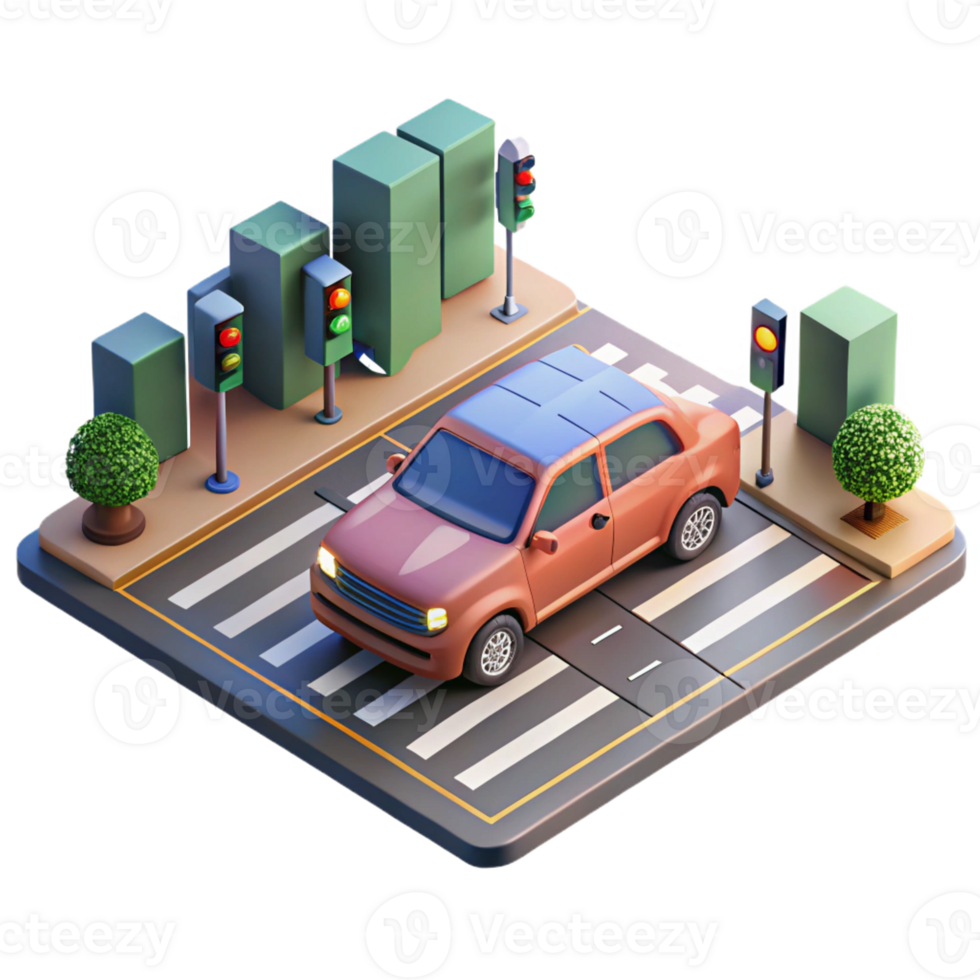 dramatic modern A Self Driving Car Navigating a Busy Inters high quality png