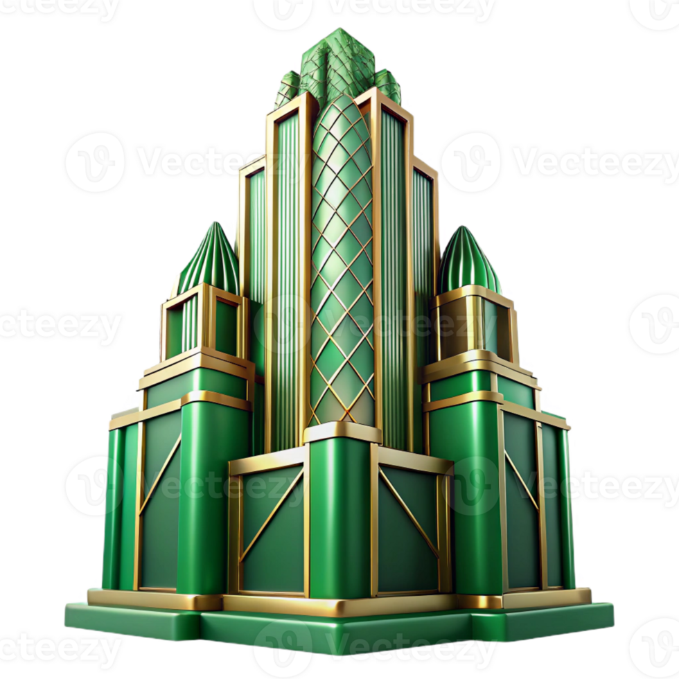 dramatic modern Art Deco Skyscraper Emerald Green and Go detailed png