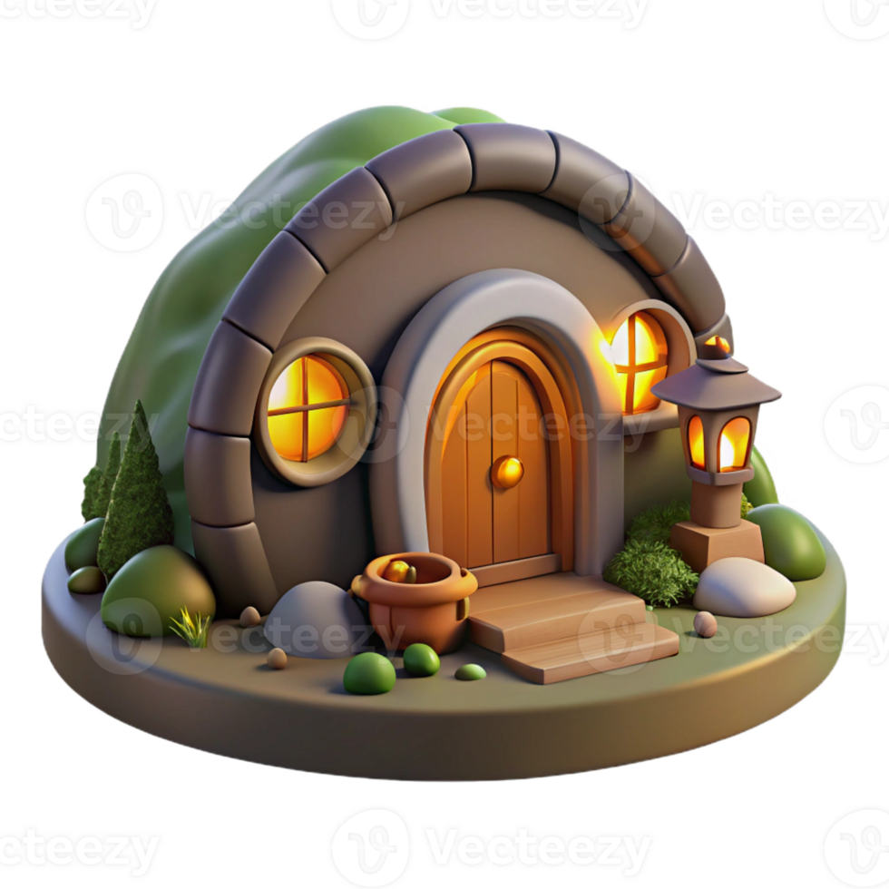 dramatic modern A Cozy Hobbit Hole Nestled Into a Hillsi professional png