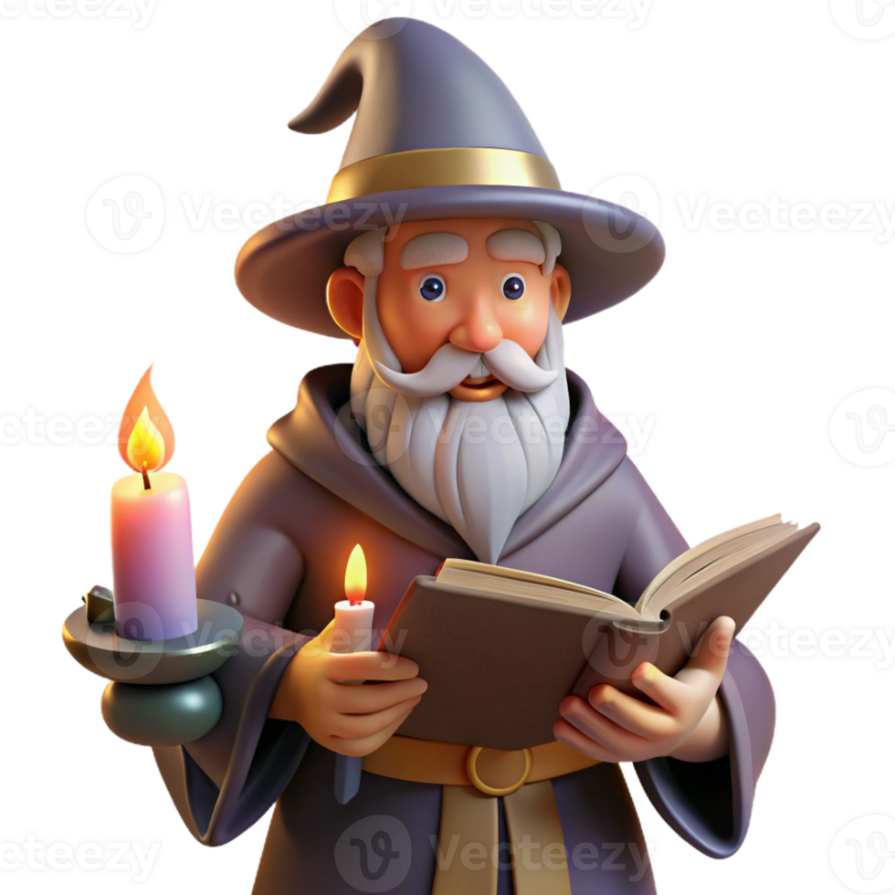 stunning traditional A Wise Old Wizard Reading a Spellbook in H genuine png