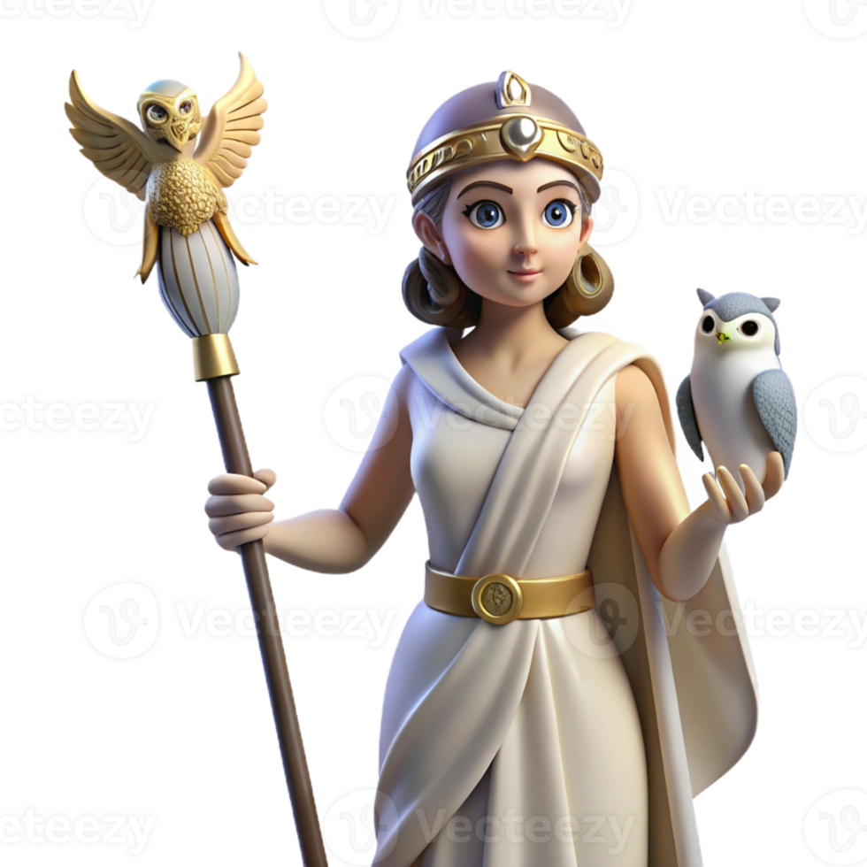 elegant artistic A Wise Athena Holding an Owl and a Spear genuine png