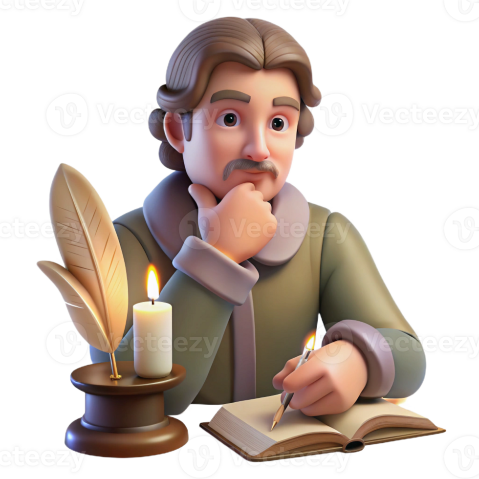 stunning abstract Portrait of a Writer with a Quill and Par authentic png