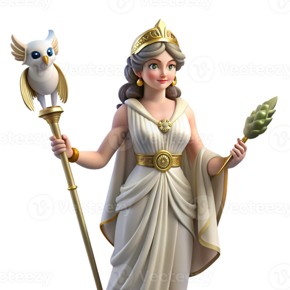impressive minimalist A Wise Athena Holding an Owl and a Spear detailed png