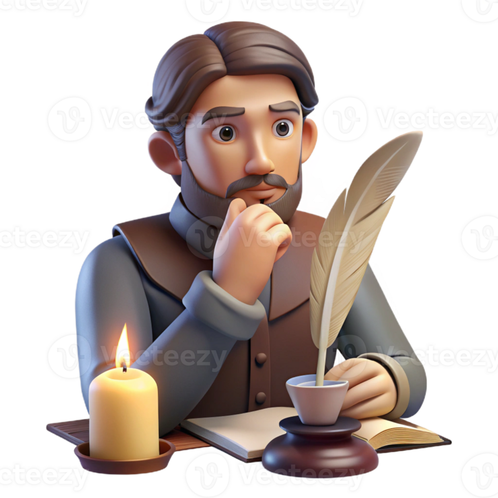 beautiful abstract Portrait of a Writer with a Quill and Par png