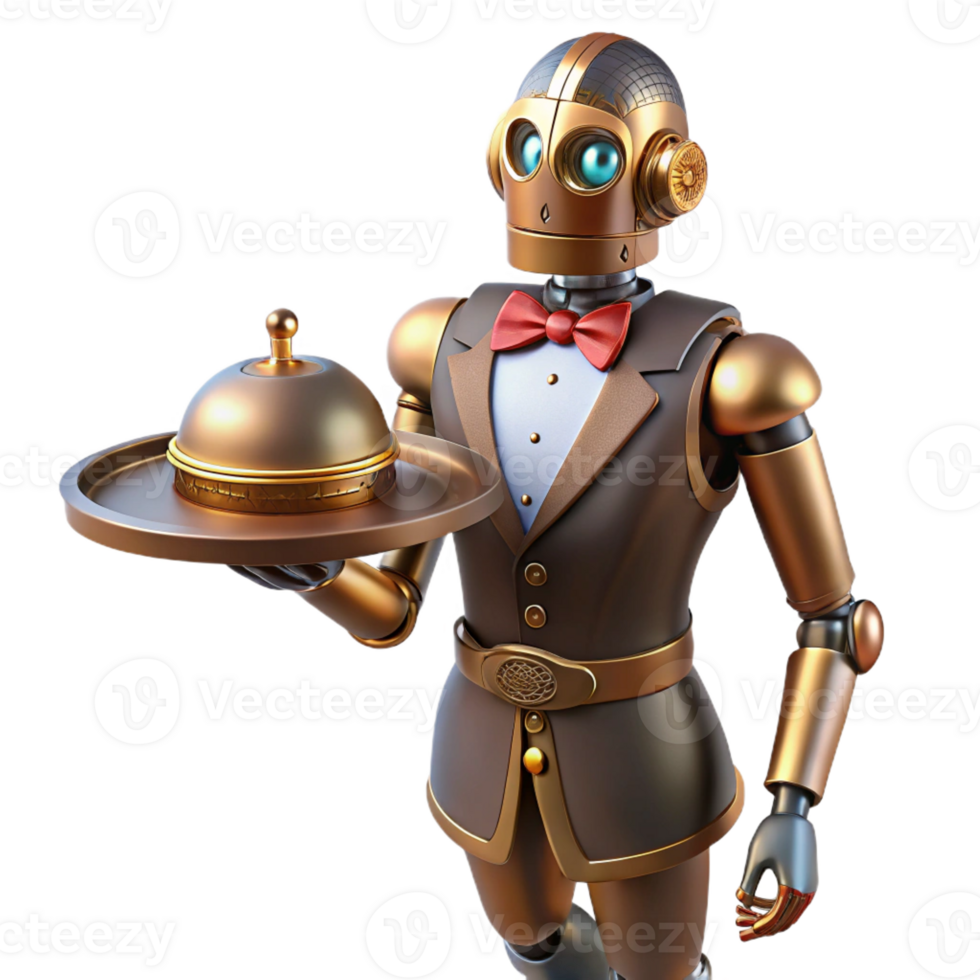 impressive creative A Steampunk Robot Butler Holding a Tray I professional png