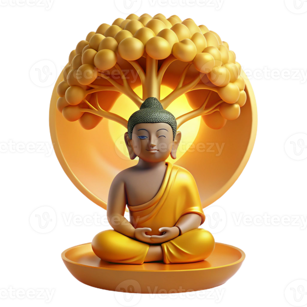 dramatic classic Serene Buddha Meditating Under Bodhi Tree detailed png