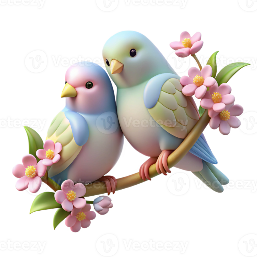 serene rustic A Pair of Lovebirds Perched on a Flowerin authentic png