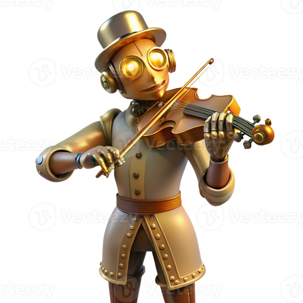 magnificent rustic A Steampunk Automaton Playing a Violin premium png