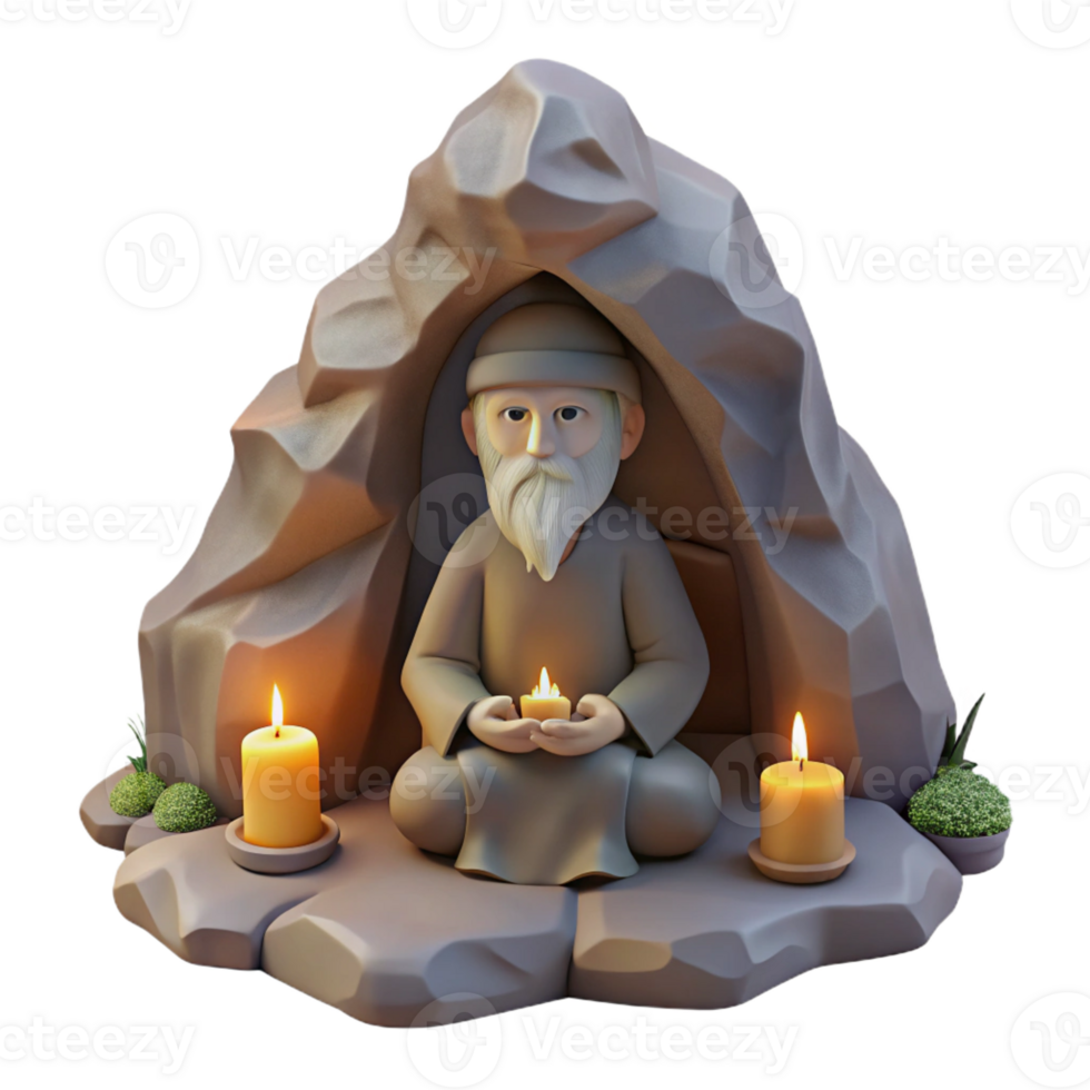 extraordinary traditional A Wise Old Hermit Meditating in a Mounta exclusive png