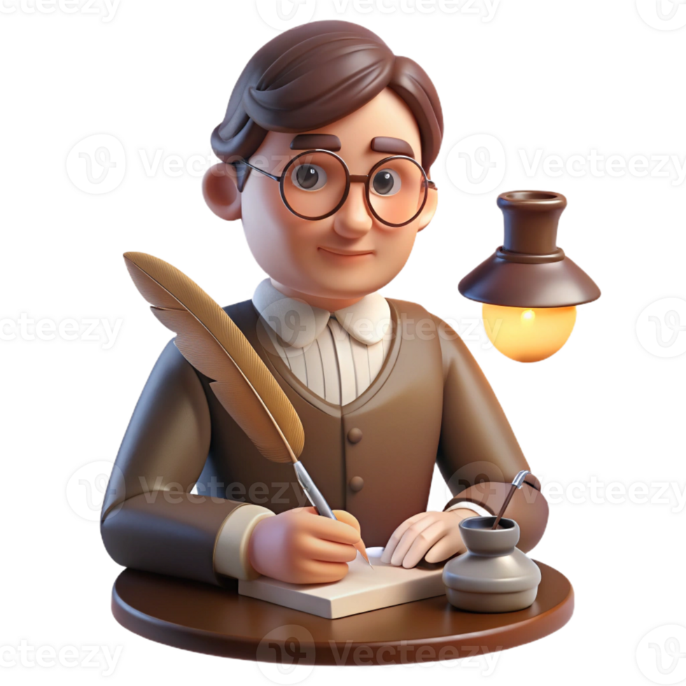 vibrant abstract Portrait of a Pensive Writer with Glasses professional png
