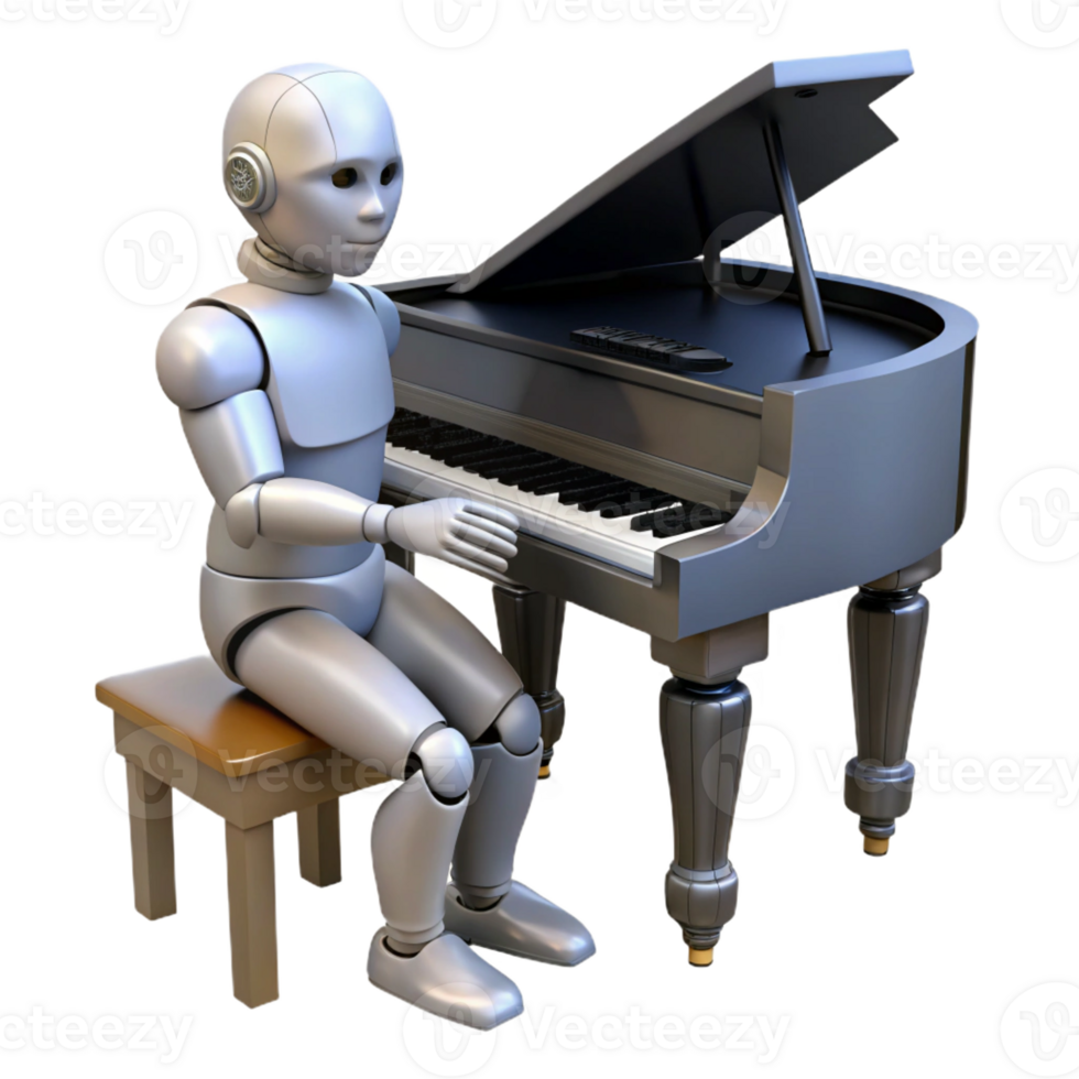 beautiful creative Humanoid Robot Playing Grand Piano premium png