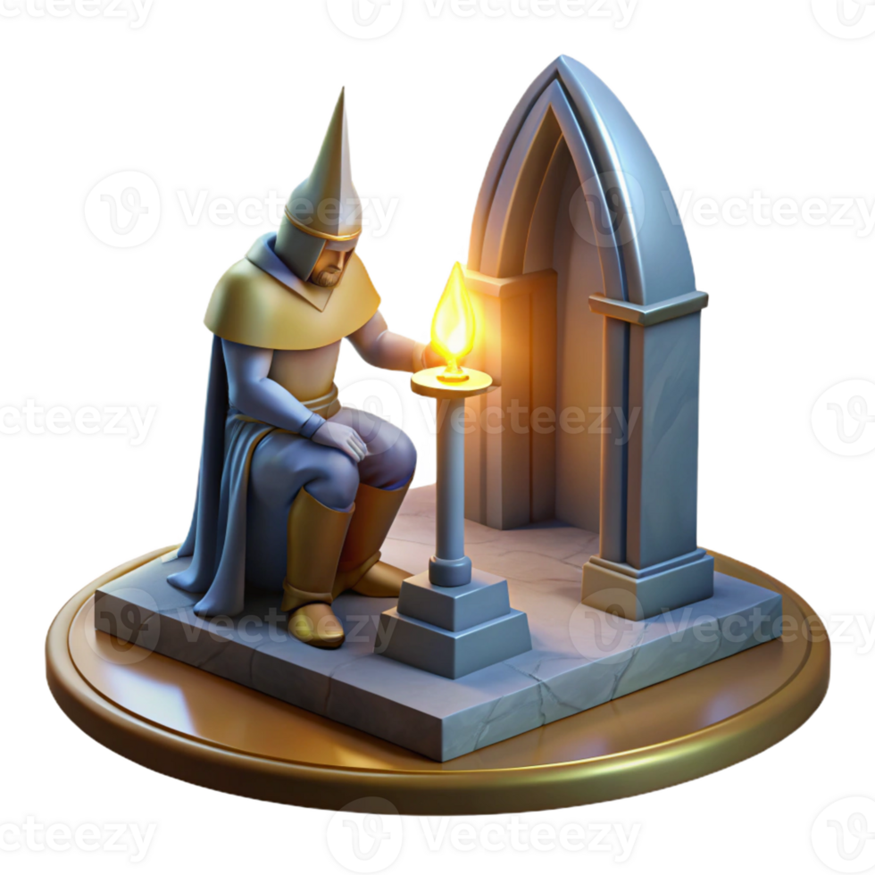 impressive classic A Lone Knight Kneeling Before a Mystical high quality png