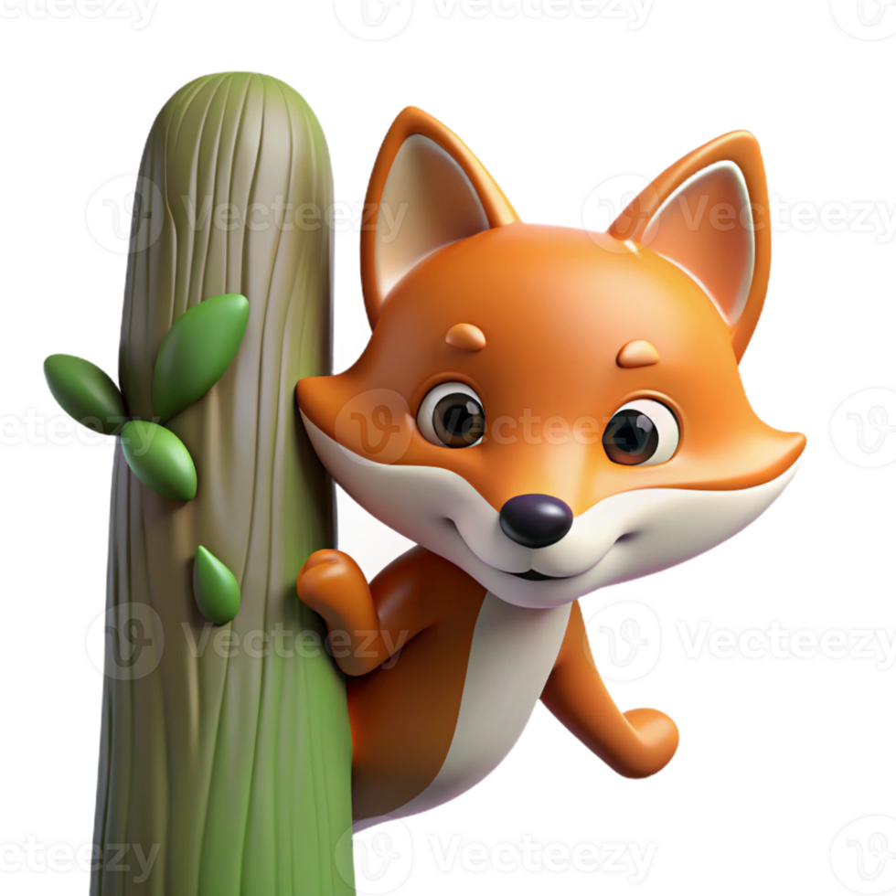 vibrant abstract A Sly Fox Peering out from Behind a Tree high resolution png