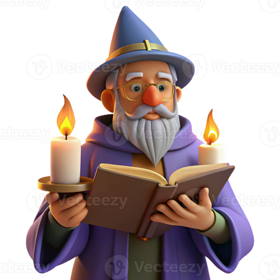 extraordinary artistic A Wise Old Wizard Reading a Spellbook in H high resolution png