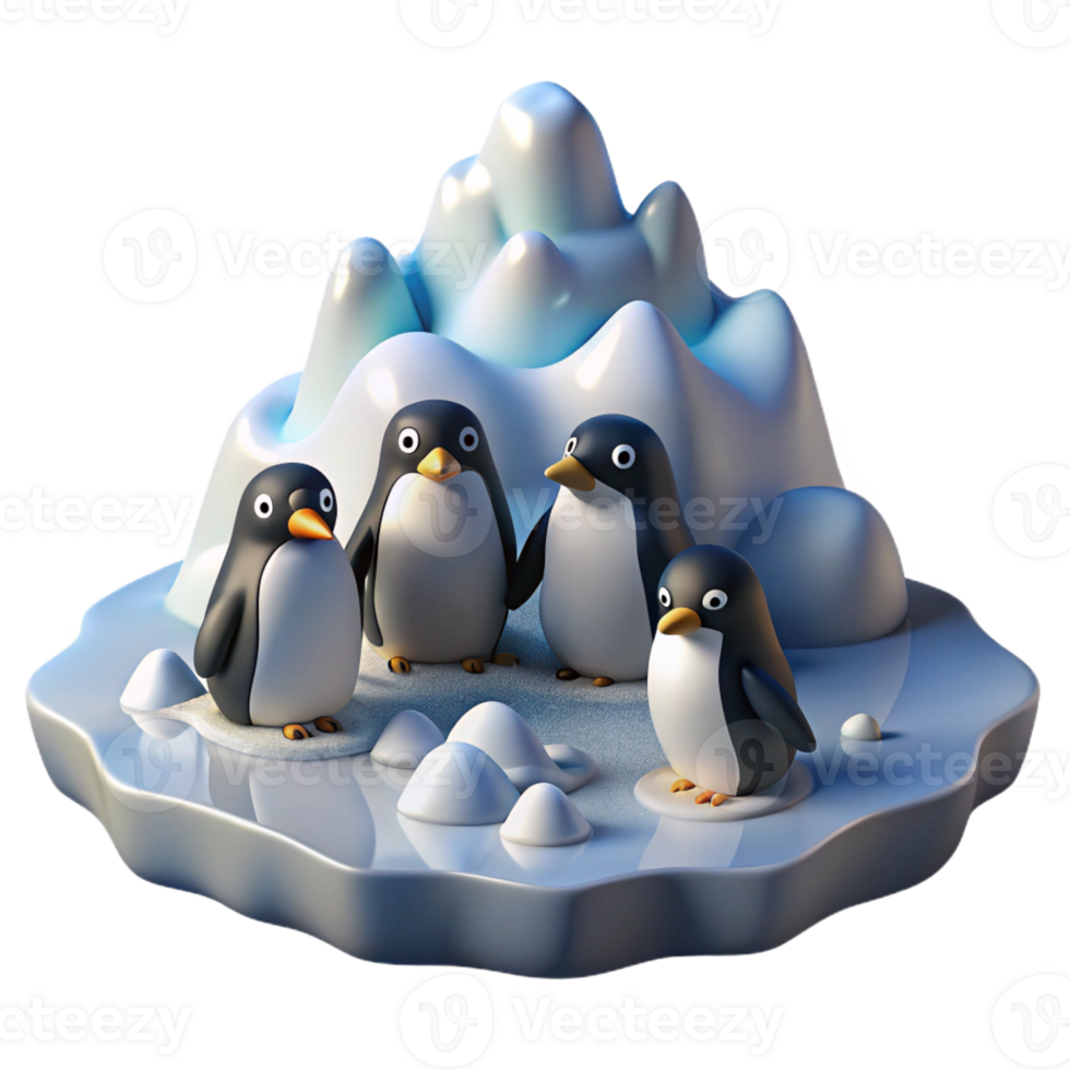dramatic vintage A Group of Penguins Huddled Together on An detailed png