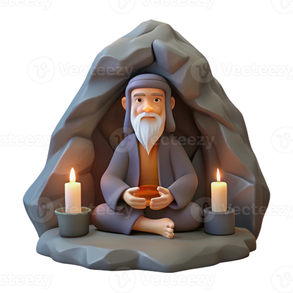 vibrant traditional A Wise Old Hermit Meditating in a Mounta high quality png
