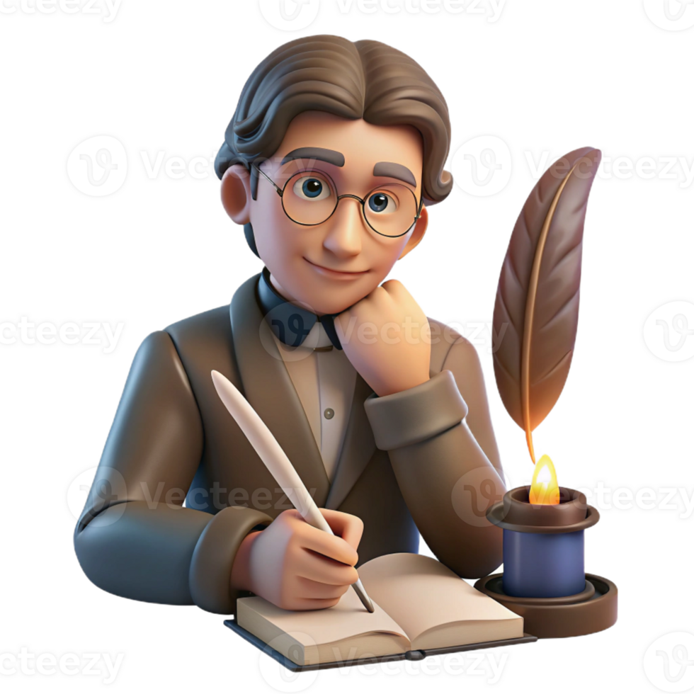 vibrant vintage Portrait of a Writer with a Quill and Par original png
