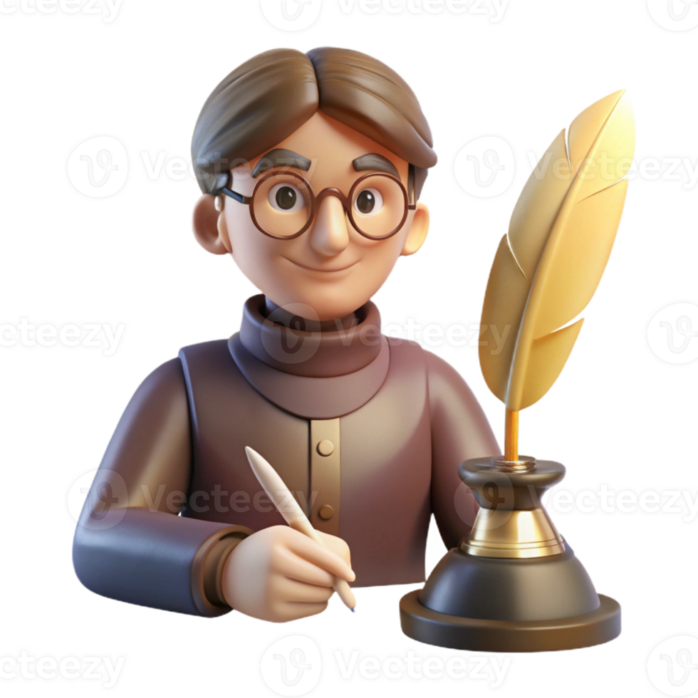 impressive traditional Portrait of a Pensive Writer with Glasses original png