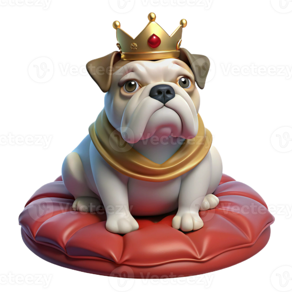 serene traditional Grumpy Bulldog in a Tiny Crown high quality png