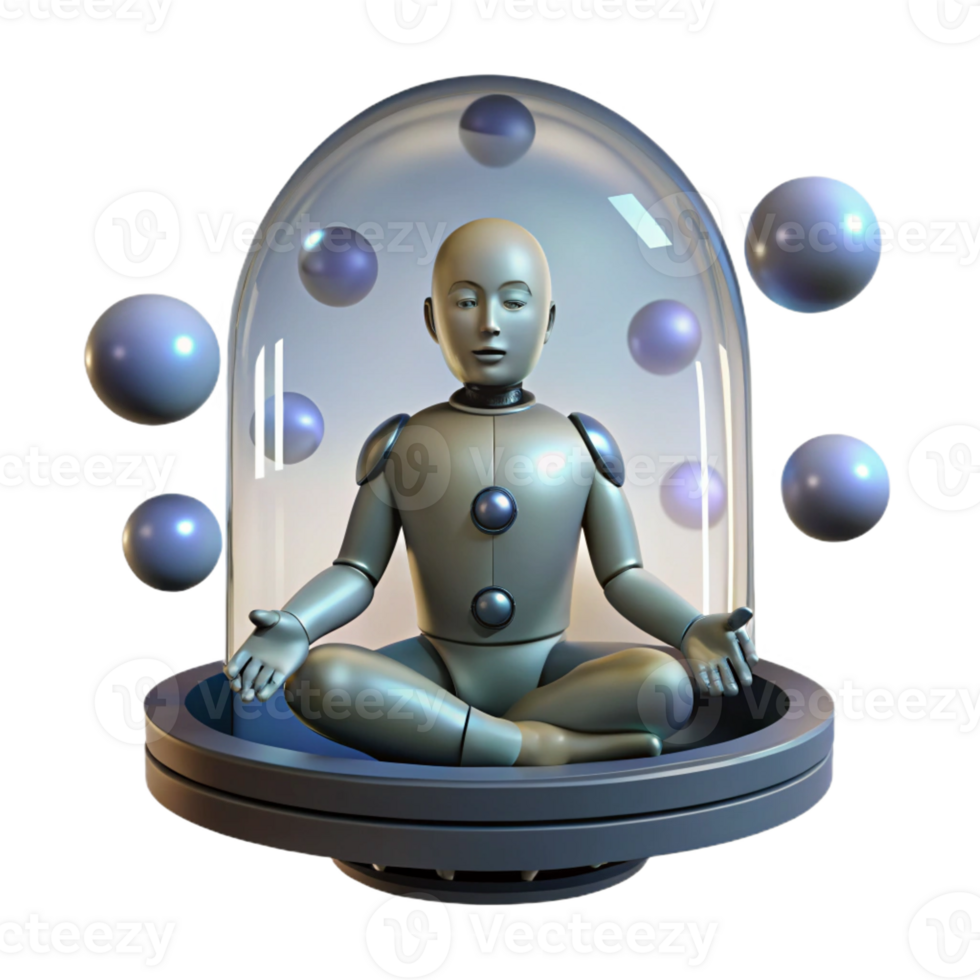 serene minimalist A Lone Cyborg Meditating in a Zero Gravi premium png