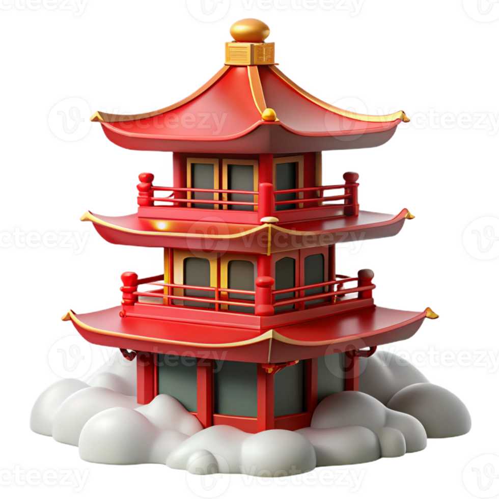 vibrant artistic A Traditional Japanese Pagoda with Red A exclusive png