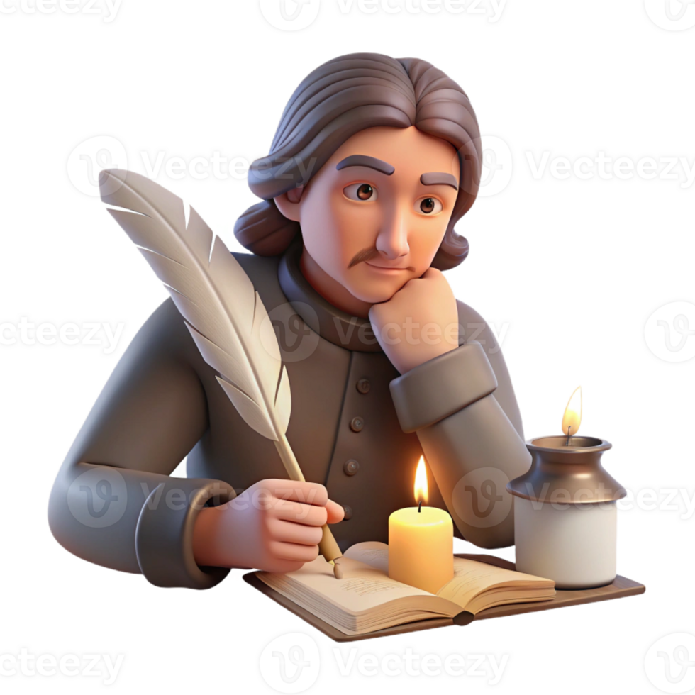 magnificent abstract Portrait of a Writer with a Quill and Par authentic png
