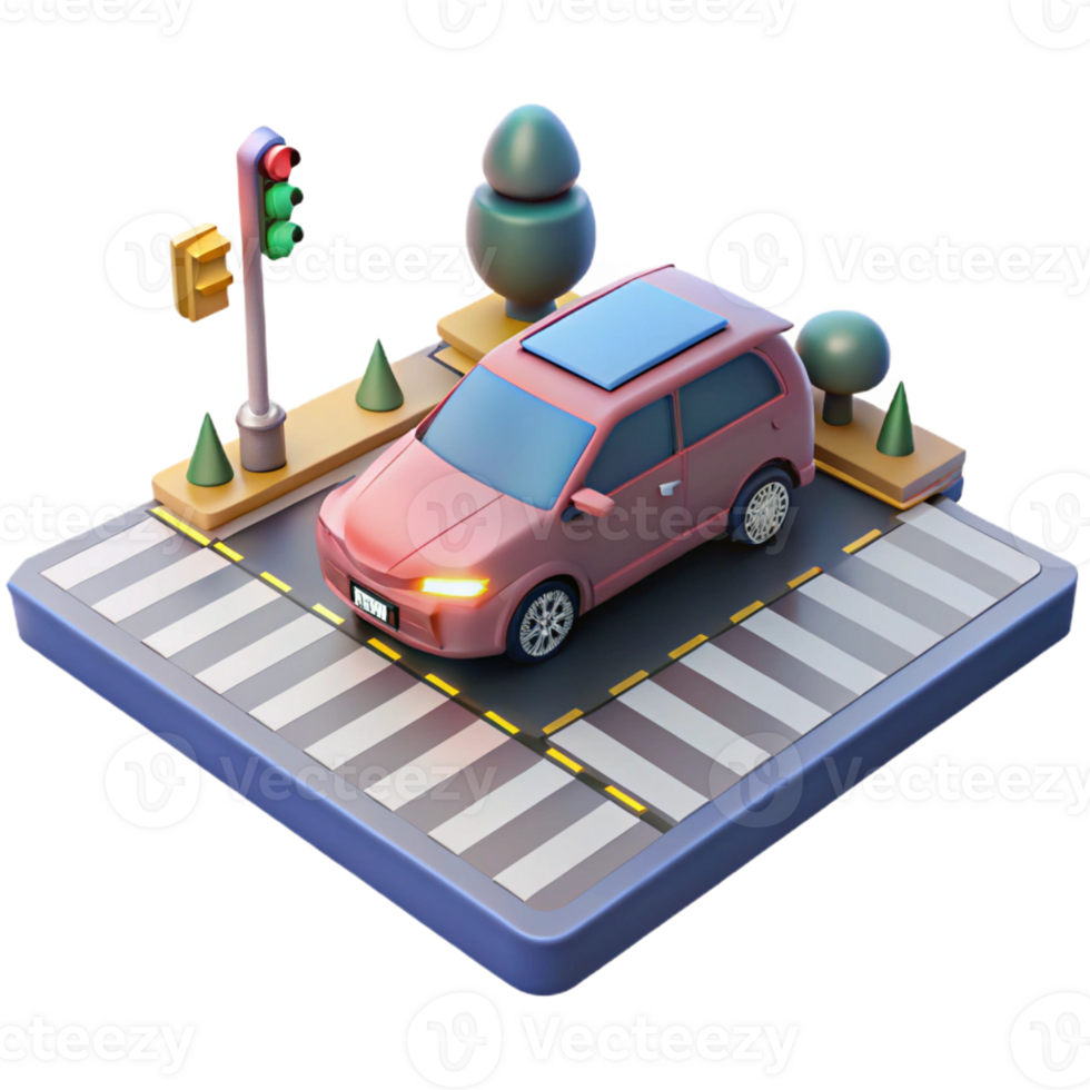 beautiful minimalist A Self Driving Car Navigating a Busy Inters high resolution png