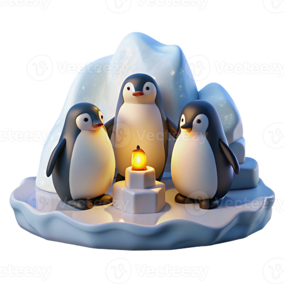 serene minimalist A Group of Penguins Huddled Together on An detailed png