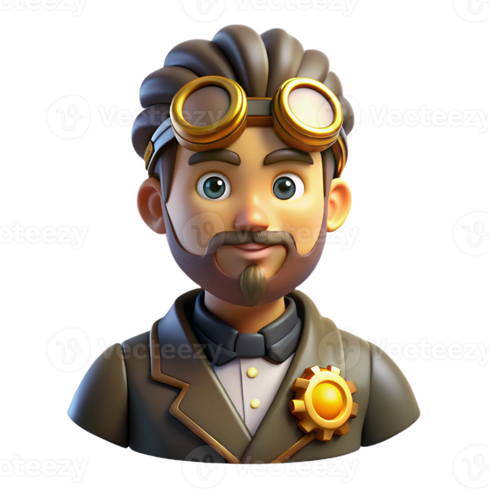 extraordinary artistic Steampunk Inventor Portrait Gear and Goggles professional png