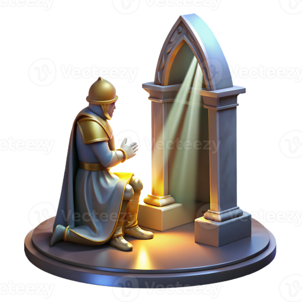 vibrant classic A Lone Knight Kneeling Before a Mystical premium png