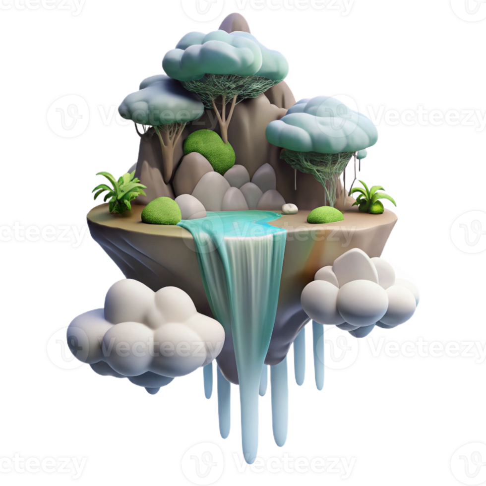 extraordinary vintage A Floating Island with Waterfalls Cascadin png