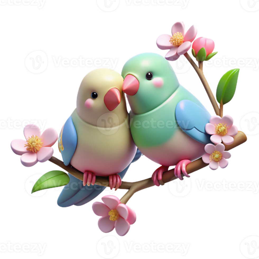 vibrant creative A Pair of Lovebirds Perched on a Flowerin high resolution png
