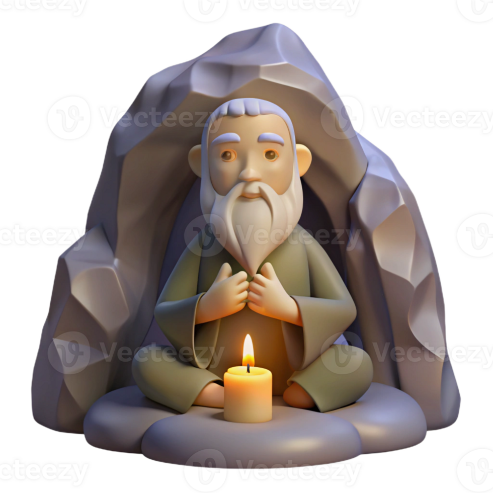 impressive rustic A Wise Old Hermit Meditating in a Mounta high quality png